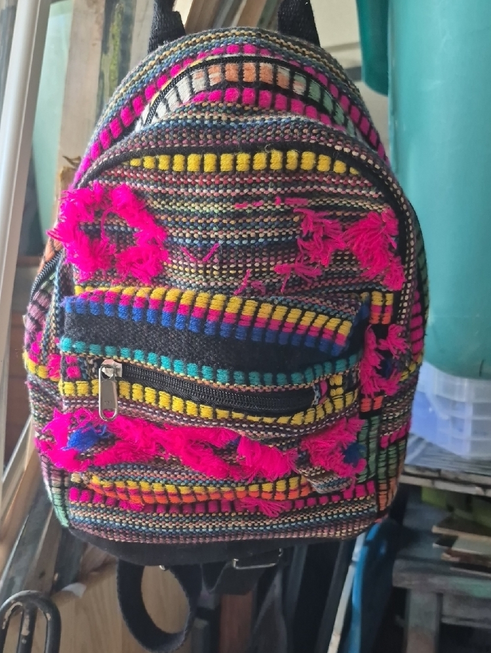 Colorful Handwoven Fringe Mini Backpack - Multicolor